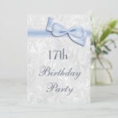17e Birthday Party Damask and Faux Bow Kaart (Staand voorkant)