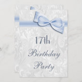 17e Birthday Party Damask and Faux Bow Kaart (Voorkant / Achterkant)