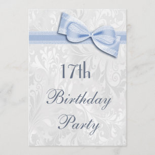 17e Birthday Party Damask and Faux Bow Kaart