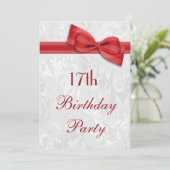 17e Birthday Party Damask and Faux Bow Kaart (Staand voorkant)
