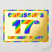17e Birthday Party — Fun, regenboogspectrum "17" Folie Uitnodiging (Voorkant)