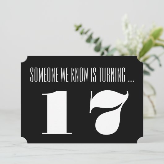 17e Birthday party Invite, zwart-wit. Kaart (Staand voorkant)