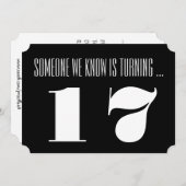 17e Birthday party Invite, zwart-wit. Kaart (Voorkant / Achterkant)