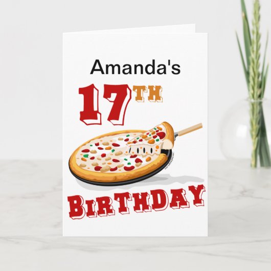 17e Birthday Pizza party Kaart (Voorkant)