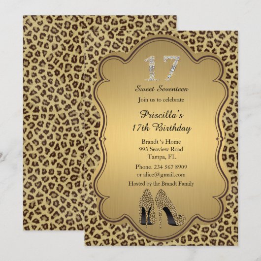 17e Birthday-uitnodiging, getallen diamanten, Chee Kaart (Voorkant / Achterkant)