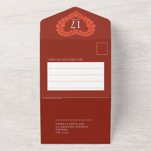 17e bruiloft carnelische kralen all in one uitnodiging (Buitenkant)