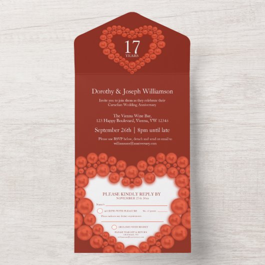 17e bruiloft carnelische kralen all in one uitnodiging (Binnen)