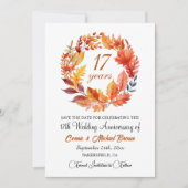 17e bruiloft Jubileum Elegante Herfst Bloemen Save The Date (Voorkant)