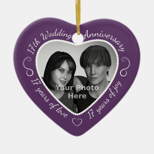 17e bruiloft Jubileum hartfoto Keramisch Ornament (Voorkant)