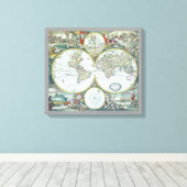 17e eeuw Antiek Wereldkaart, Frederick De Wit Canvas Afdruk (Insitu (Houten vloer))