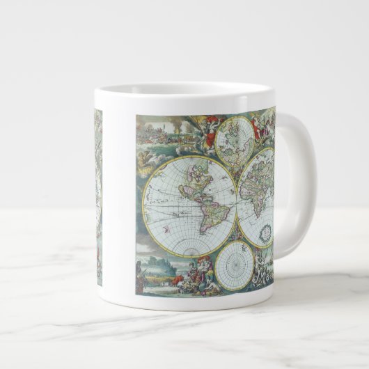 17e eeuw Antiek Wereldkaart, Frederick De Wit Grote Koffiekop (Voorkant rechts)