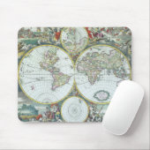 17e eeuw Antiek Wereldkaart, Frederick De Wit Muismat (Met muis)