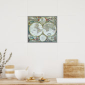 17e eeuw Antiek Wereldkaart, Frederick De Wit Poster (Keuken)