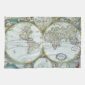 17e eeuw Antiek Wereldkaart, Frederick De Wit Theedoek (Horizontaal)