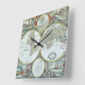 17e eeuw Antiek Wereldkaart, Frederick De Wit Vierkante Klok (Hoek)