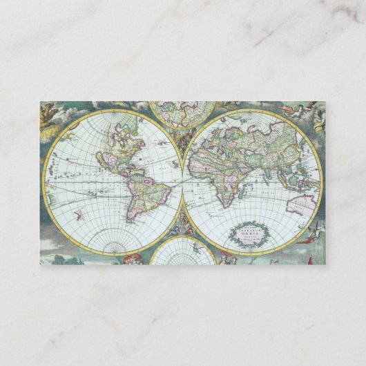 17e eeuw Antiek Wereldkaart, Frederick De Wit Visitekaartje (Achterkant)