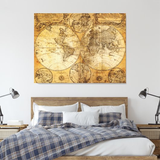 17e eeuw oude wereld continent Kaart canvas print (Insitu (Slaapkamer))