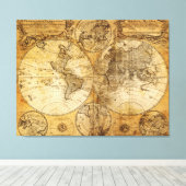 17e eeuw oude wereld continent Kaart canvas print (Insitu (Houten vloer))