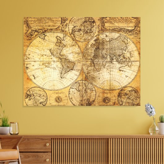 17e eeuw oude wereld continent Kaart canvas print (Insitu (Woonkamer))