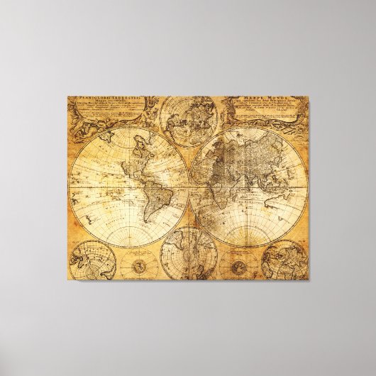 17e eeuw oude wereld continent Kaart canvas print (Voorkant)