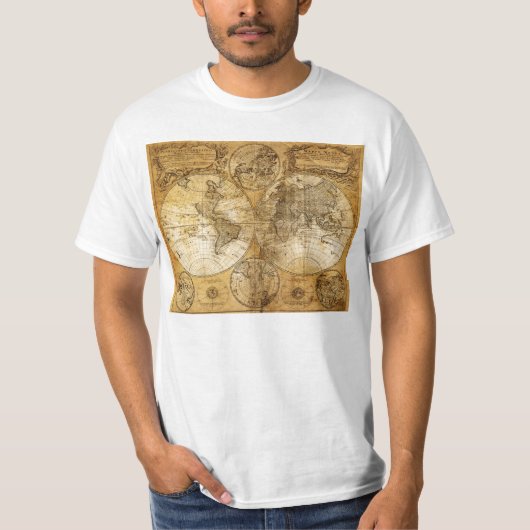 17e eeuw Oude Wereldkaart T Shirt (Voorkant)