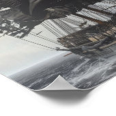  17e-eeuws zwart groot schip op volle toeren poster (Hoek)