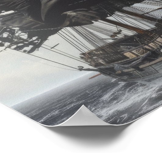  17e-eeuws zwart groot schip op volle toeren poster (Hoek)