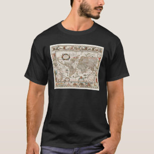 17E-EEUWSE ANTIEK WERELDKAART GESCHIEDENIS GEOGRAF T-SHIRT