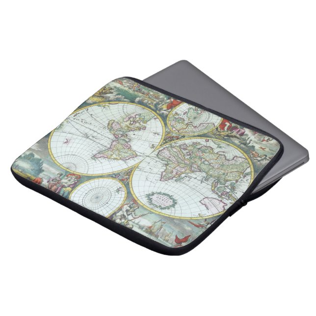 17e-eeuwse antieke wereldkaart, Frederick De Wit Laptop Sleeve (Voorkant top)