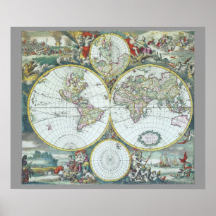 17e-eeuwse antieke wereldkaart, Frederick De Wit Poster