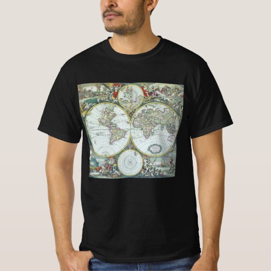 17e-eeuwse antieke wereldkaart, Frederick De Wit T-shirt (Voorkant)
