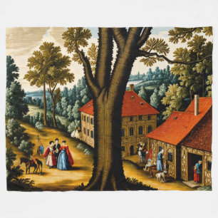 17e-eeuwse borduurwerkstijl pastorale scène fleece deken