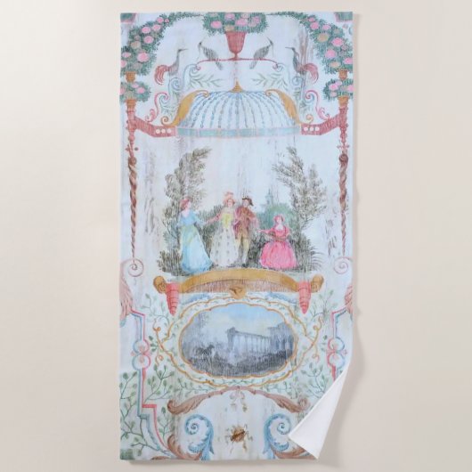 17e-eeuwse kunst, vogels, mensen en landschap strandlaken (Voorkant)