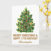 17e Happy Birthday en Merry kerstboom Kaart (Gele Bloem)
