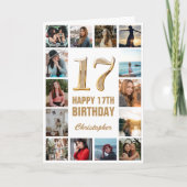 17e Happy Birthday Gold en White Photo Collage Kaart (Voorkant)