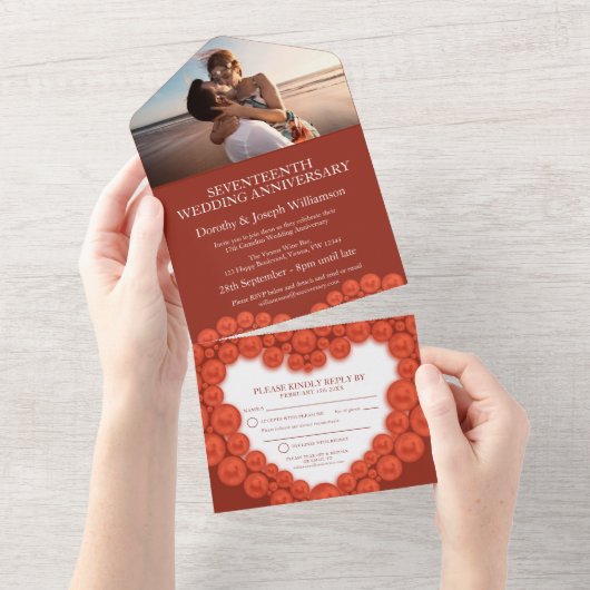 17e huwelijksjubileum evenement carneool foto all in one uitnodiging (Afscheurbaar)
