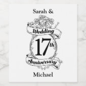 17e Jubileum voor weddenschappen, zwarte en witte  Wijn Etiket (Enkel label)