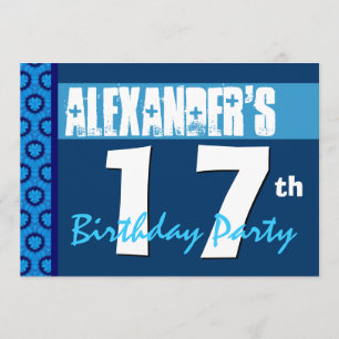 17e Moderne Blauwe Teen Birthday Party Invitation Kaart