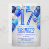 17e Teen Boy Blue Verjaardag Uitnodiging (Voorkant)