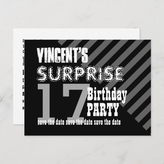 17e TEEN Surprise Verjaardag Save the Date T17A Aankondigingskaart (Voorkant / Achterkant)