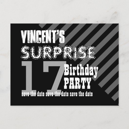 17e TEEN Surprise Verjaardag Save the Date T17A Aankondigingskaart (Voorkant)