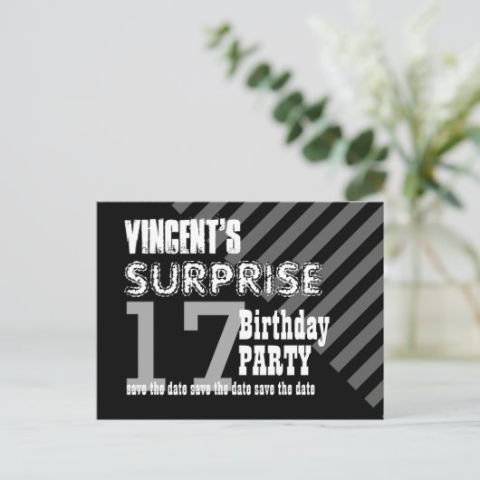 17e TEEN Surprise Verjaardag Save the Date T17A Aankondigingskaart (Staand voorkant)