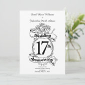 17e trouwdag Zwart-witte rozen Kaart (Staand voorkant)