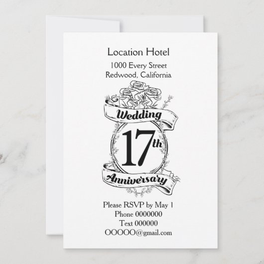 17e trouwdag Zwart-witte rozen Kaart (Achterkant)