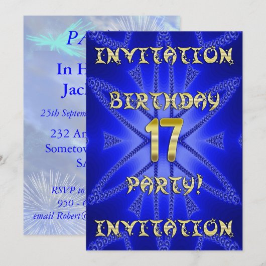 17e uitnodiging van de partij van Birthday (Voorkant / Achterkant)