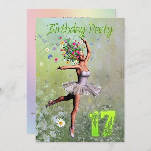 17e uitnodiging van de partij van Birthday (Voorkant / Achterkant)