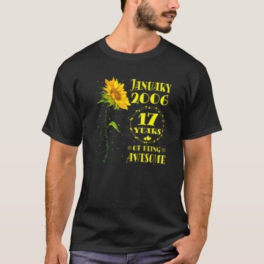 17e verjaardag 17-jarige zonnebloempitten januari t-shirt (Voorkant)