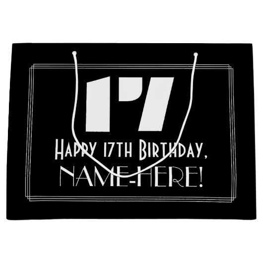 17e Verjaardag ~ Art Deco Geïnspireerd Look "17" + Groot Cadeauzakje (Voorkant)