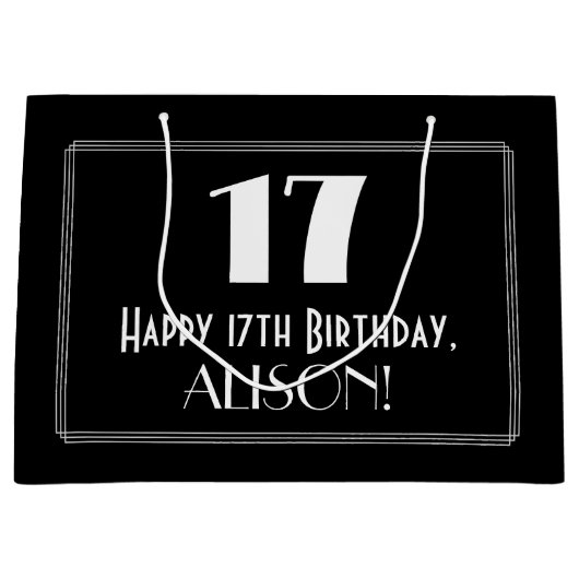 17e verjaardag: Art Deco geïnspireerde stijl "17", Groot Cadeauzakje (Voorkant)