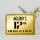 17e verjaardag: Art Deco Kijk "17" en naam Folie Uitnodiging (Staand Voorkant)